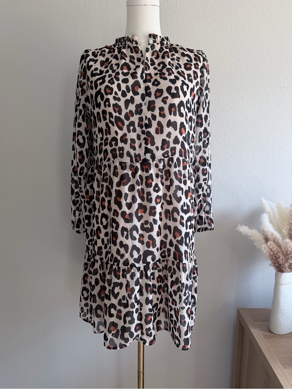 LOFT Womens Petite Blouse Size PS Leopard Animal Print Long Sleeve Casual Top